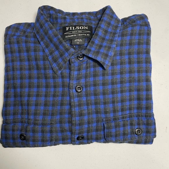 CC Filson Casual Blue and Black Plaid Shirt Size Medium CB-